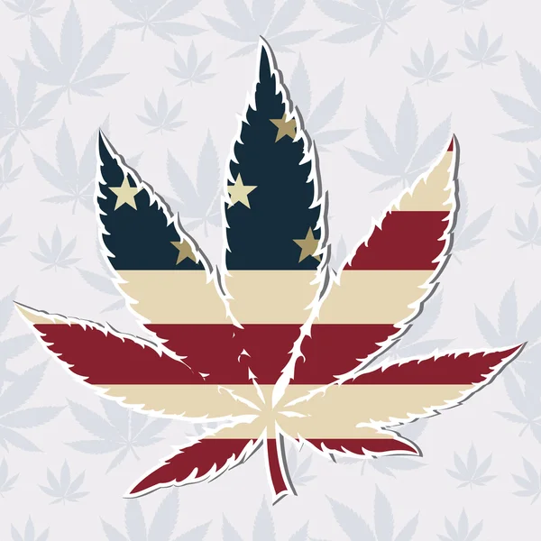 Feuille de marijuana aux couleurs du drapeau américain — Image vectorielle