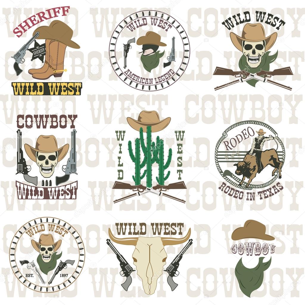 Set of wild west cowboy designed elements