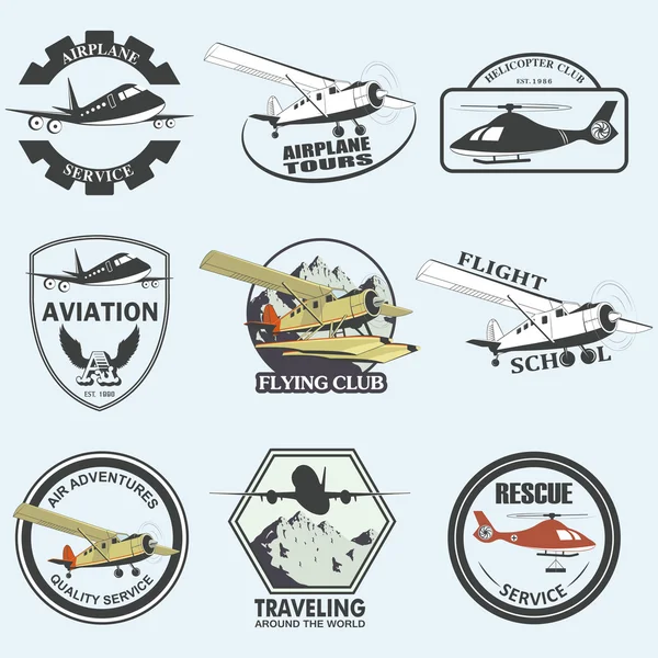 Set of vintage retro aeronautics flight badges — Stock Vector