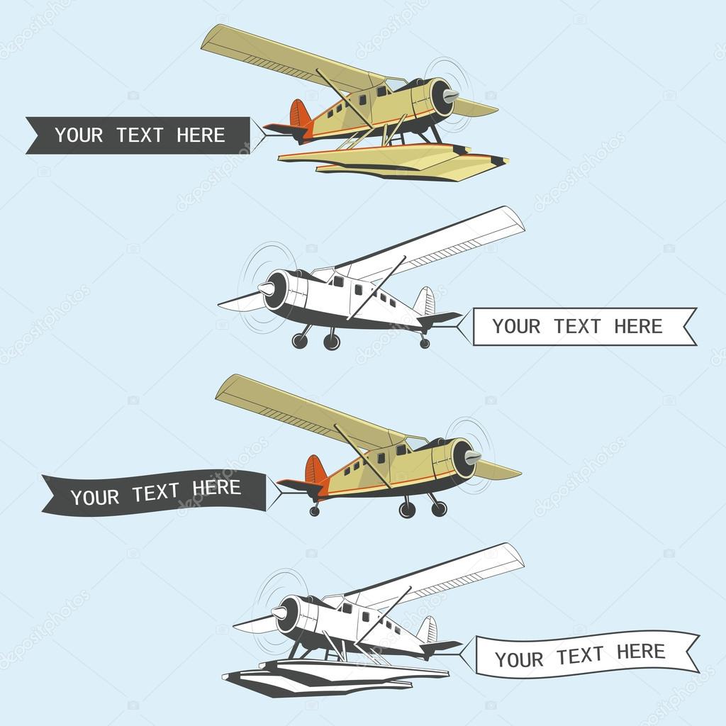 Set of vintage retro aeronautics flight badges and labels