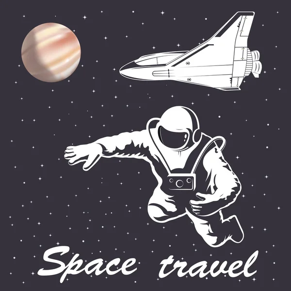 Illustrazione astronauta a emblema vettore di viaggio nello spazio — Vettoriale Stock