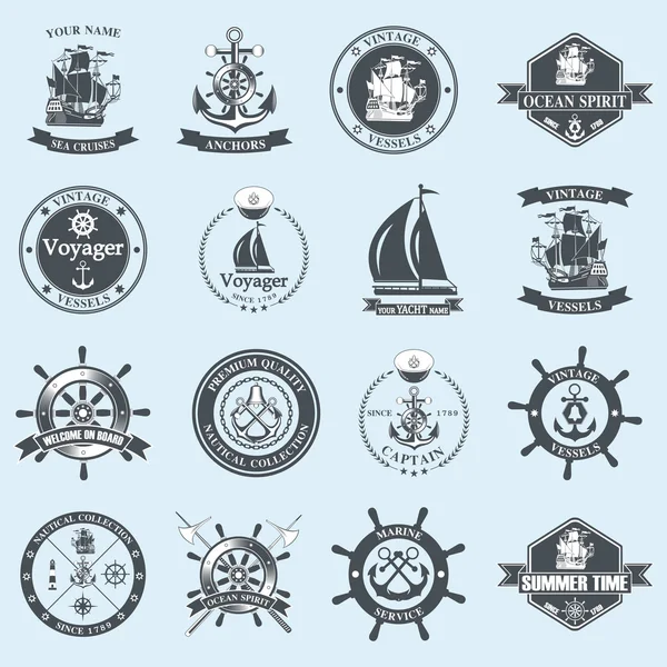 Vintage nautiska etiketter, ikoner och designelement. Stockillustration