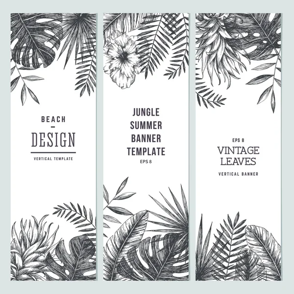 Tropical palm leaves banner set