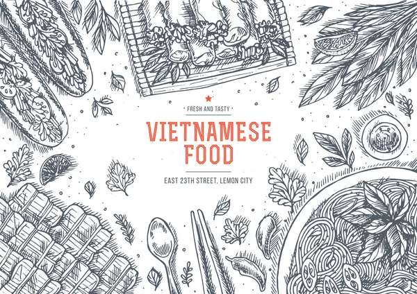 Vietnamese food. Linear graphic — Stock Illustration Vietnamese food. Linear graphic Royalty Free Stock Illustrations