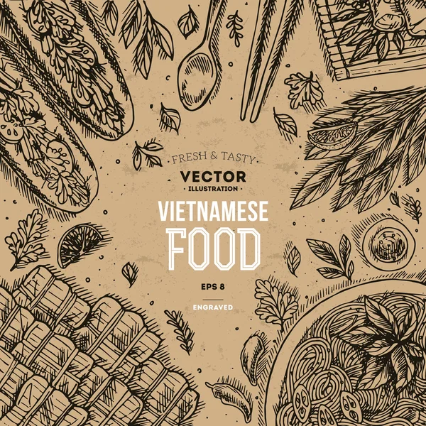 Vietnamese food. Linear graphic — Stock Illustration Vietnamese food. Linear graphic Royalty Free Stock Vectors