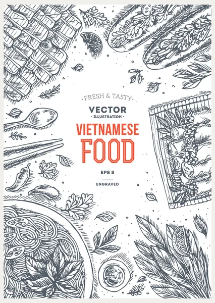 Vietnamese food. Linear graphic — Stock Illustration Vietnamese food. Linear graphic Stock Vector