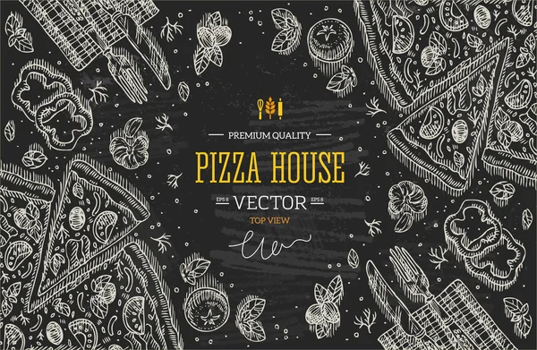 Blackboard Pizza House top view frame. — Stock Illustration Blackboard Pizza House top view frame. Stock Vector