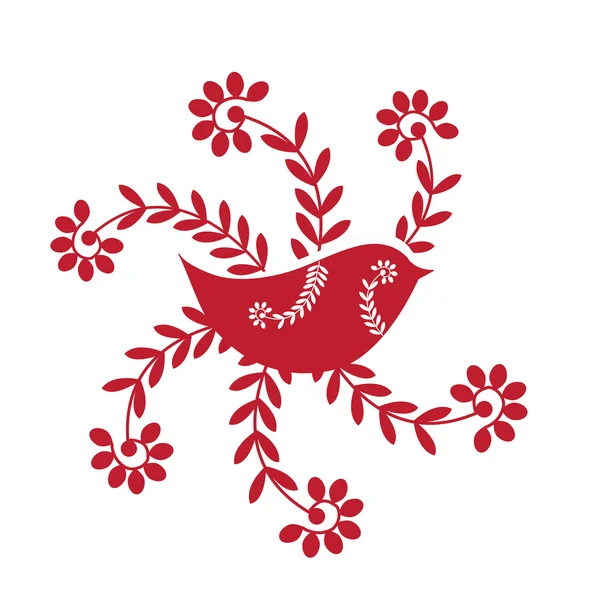 Κόκκινο πουλί με λουλούδια — Διανυσματικό Αρχείο