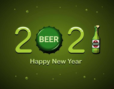 2021 Yeni Yıl Kutlamalarınız Bira Ürünleri Sembol Şablonu ile Mutlu Yıllar. Çizgi film illüstrasyon vektörü kavramı
