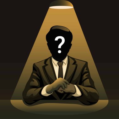 Mysterious man under spotlight. businessman with no identity in noir concept illustration vector clipart