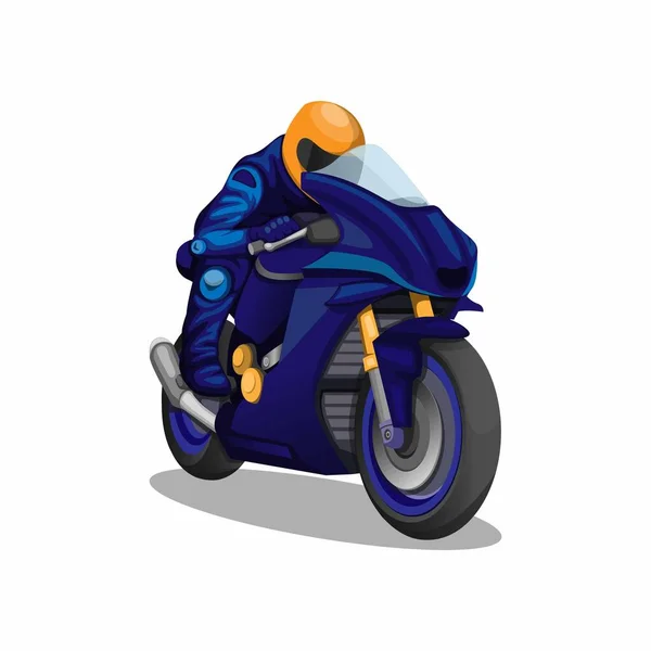 白地の漫画イラストベクトルで青い制服キャラクターのコンセプトでスピードレースバイク — ストックベクタ