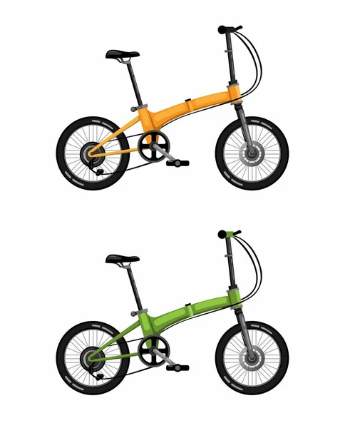 白色背景现实图解矢量中的折叠自行车 双色市民自行车 — 图库矢量图片