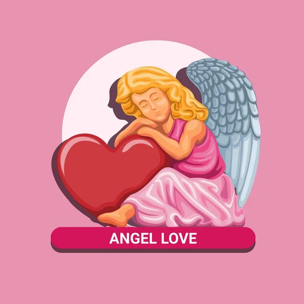 Angel Love Happy Valentine Day Celebration Little Angel Hug Heart — Stock Vector