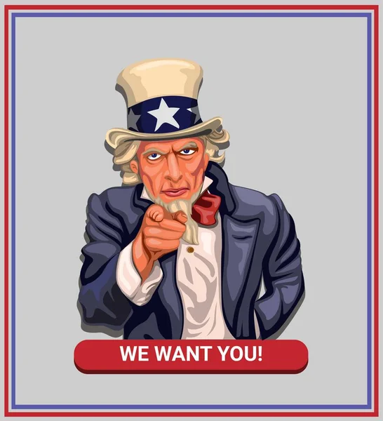 Want You Slogan Uncle Sam American Vintage Poster Concept Cartoon — Stock Vector