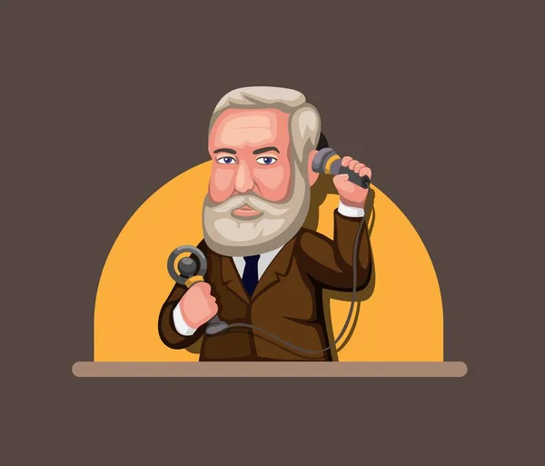 漫画イラストベクトルにおける電話通信技術の概念のアレクサンダー グラハムベル発明者のイラスト — ストックベクタ
