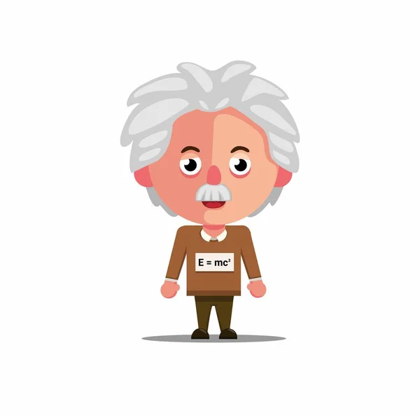 アルバート アインシュタインのイラスト白を背景にした漫画フラットベクトルのアバターキャラクターコンセプト — ストックベクタ