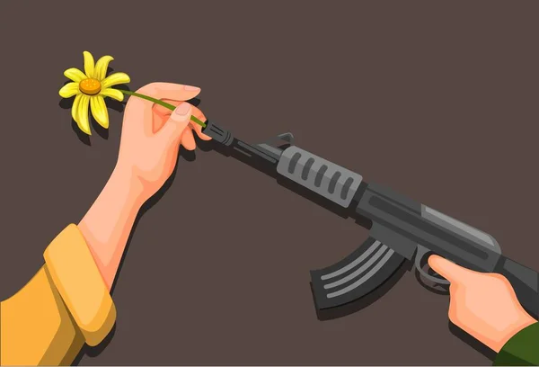 Flower Power Tangan Meletakkan Bunga Pada Senapan Tentara Simbol Untuk - Stok Vektor