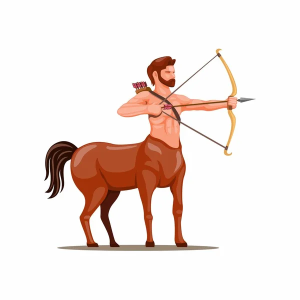 Centaur okçu. Çizgi film illüstrasyon vektöründeki Yay burcu karakter konsepti için mitolojik yaratık sembolü