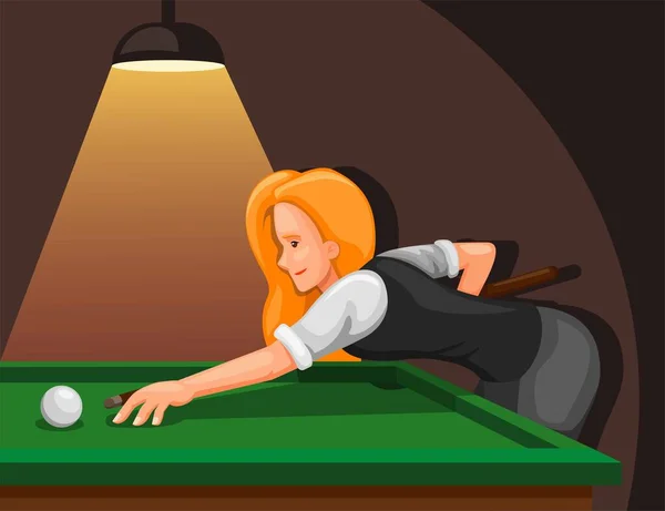 Femme Jouant Billard Joueur Billard Professionnel Visant Tirer Balle Vue — Image vectorielle