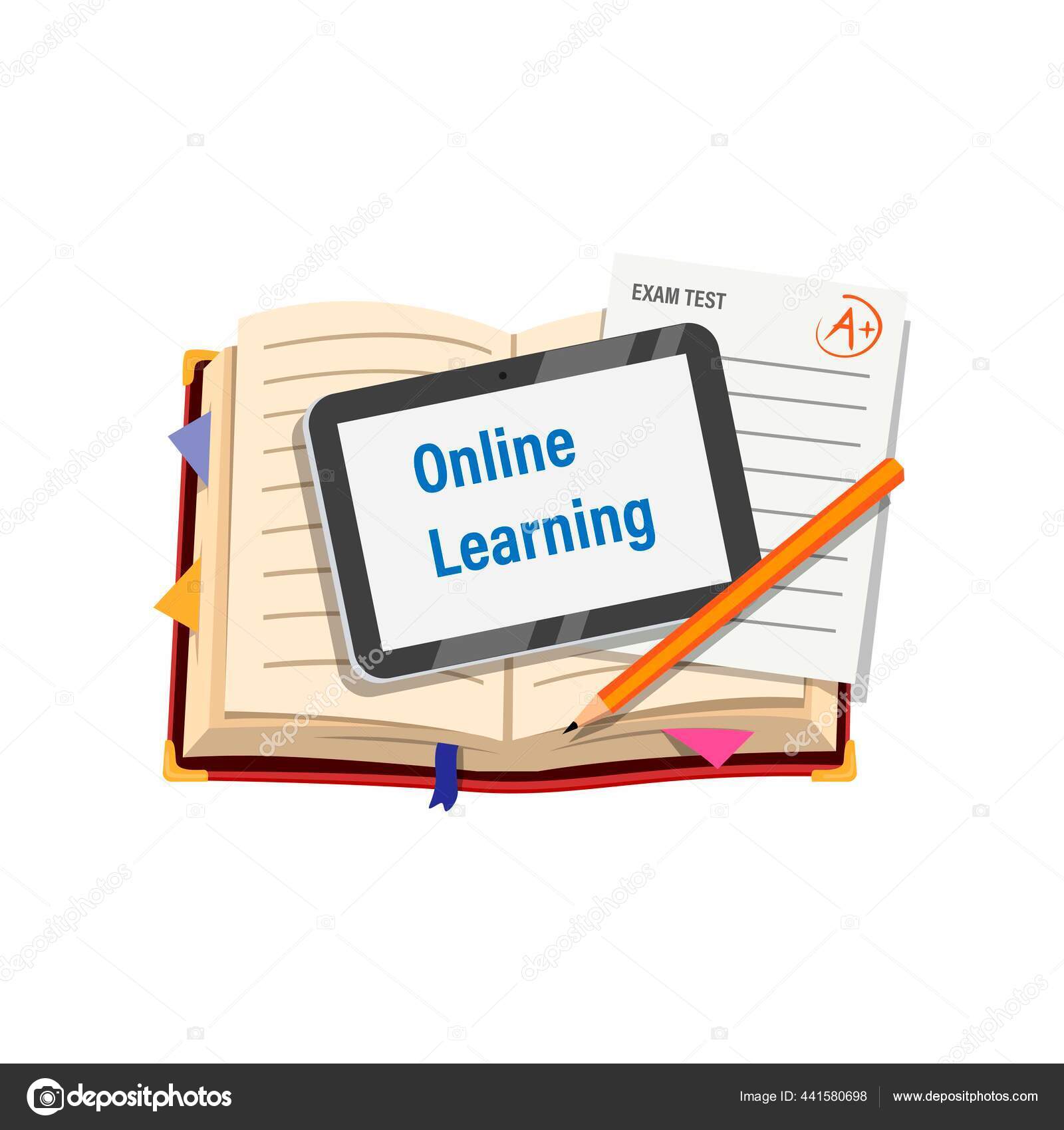 Kursus Pembelajaran Online Untuk Siswa Dengan Tab Buku Dan Simbol Stok Vektor Simplyamazing 441580698