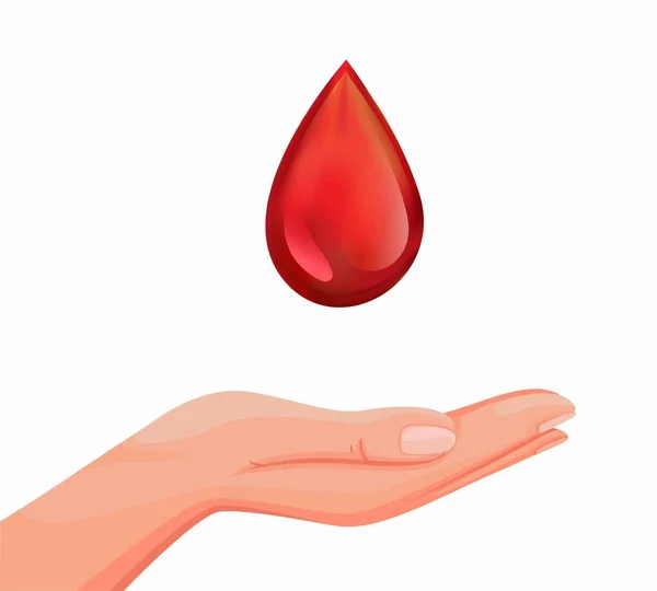 Ręka Kropli Krwi Symbol Oddawania Krwi Cele Charytatywne Koncepcja Ilustracji — Wektor stockowy
