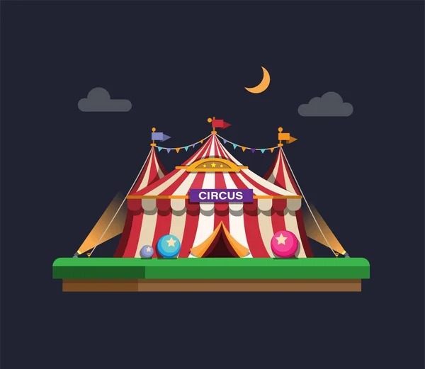 Tenda Circo Carnaval Conceito Cena Noturna Desenho Animado Vetor Ilustração — Vetor de Stock