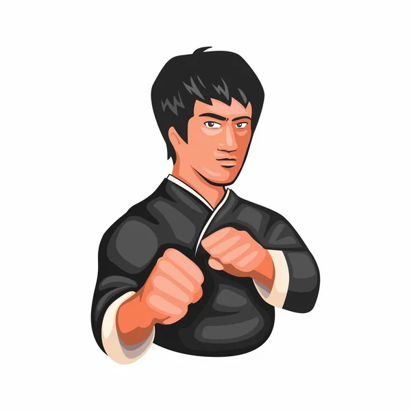 Bruce Lee Kungfu Jeet Kune Martial Art Figther Character Cartoon — Stock Vector