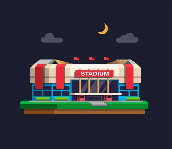 Arena Estádio Esporte Edifício Conceito Noite Desenho Animado Plano Ilustração — Vetor de Stock