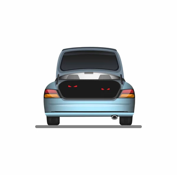 国境を越えて人々のためのオープントランク車のシンボルの目違法行為や白の背景に漫画イラストベクトルの車両コンセプトのラット害虫 — ストックベクタ