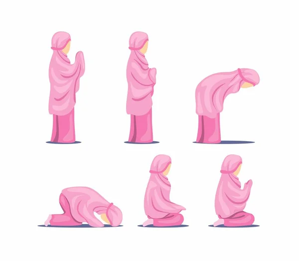 Muslim Female Praying Position Step Guide Instructions Symbol Islam Religious — Stock Vector