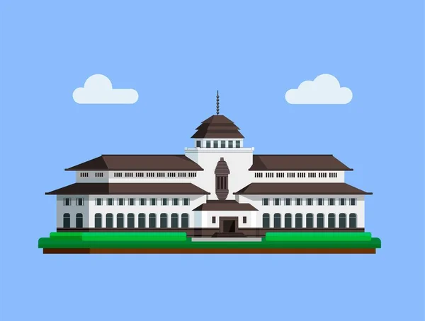 Gedung Sate Düz Illüstrasyon Vektöründe Bandung Batı Java Endonezya Konseptinden — Stok Vektör