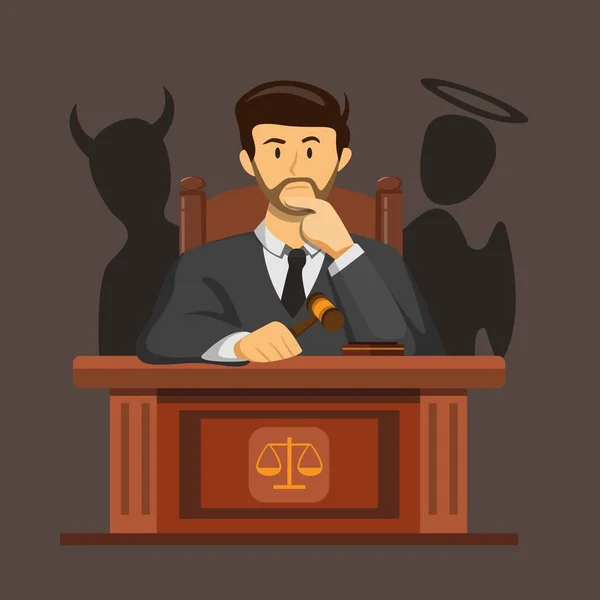 Δικαστής Νόμο Σύγχυση Λήψης Αποφάσεων Σιλουέτα Διάβολος Και Άγγελος Έννοια — Διανυσματικό Αρχείο