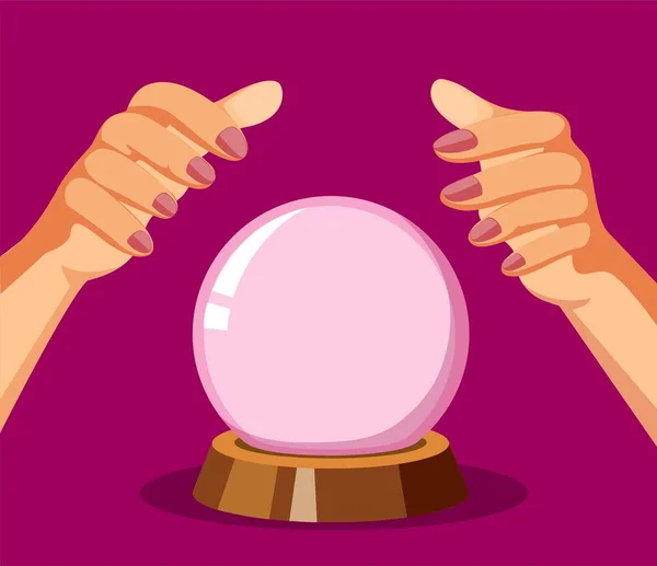 Фортуна Теллер Hand Crystal Ball Concept Cartoon Illustration Vector — стоковий вектор