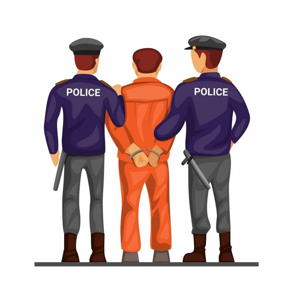 Policía Líder Criminal Prisionero Esposado Del Concepto Retrospectiva Vector Ilustración — Archivo Imágenes Vectoriales