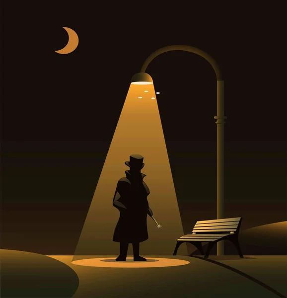Sillhouette Jack Ripper Bawah Lampu Jalan Taman Malam Hari Konsep Stok Vektor