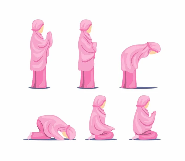 Muslim Perempuan Berdoa Posisi Posisi Petunjuk Petunjuk Simbol Islam Ikon Stok Vektor Bebas Royalti