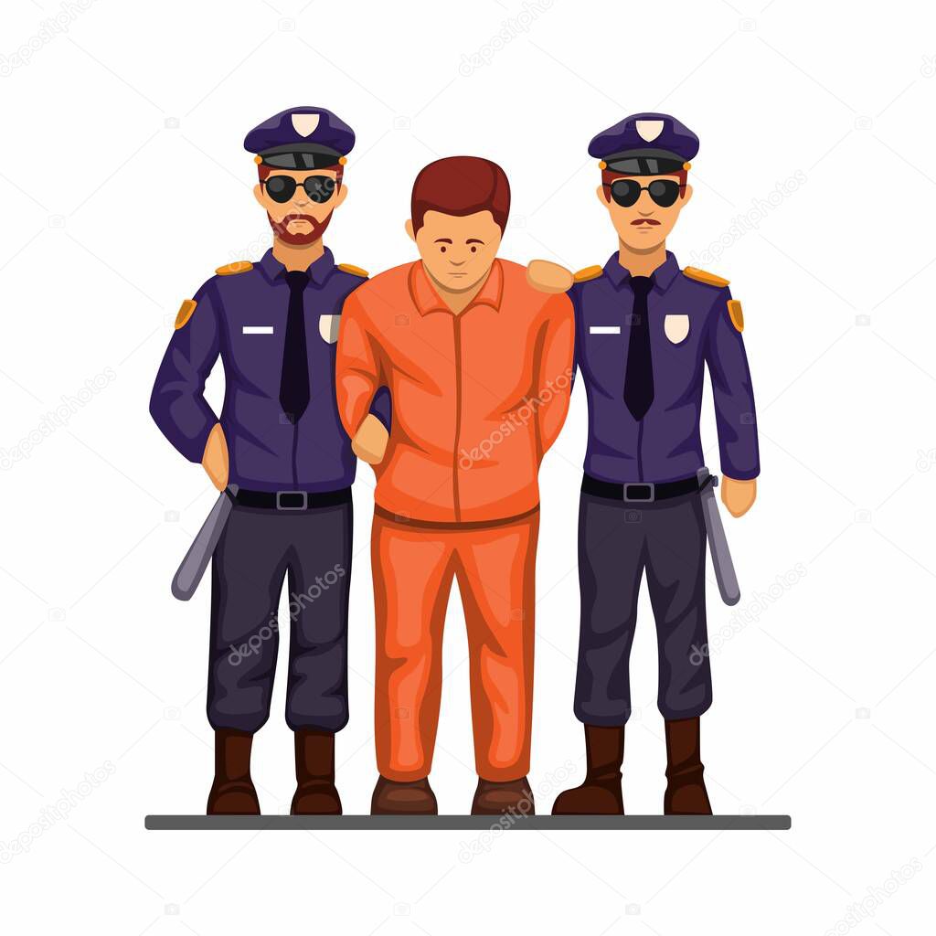 Police handcuff criminal man from front view concept in cartoon illustration vector on white background