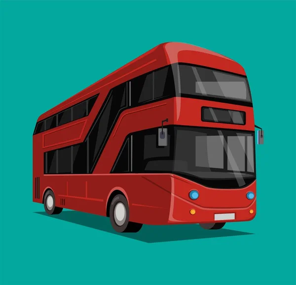 Çizgi Film Illüstrasyon Vektöründe Kırmızı Çift Katlı Otobüs Şehir Taşımacılığı — Stok Vektör