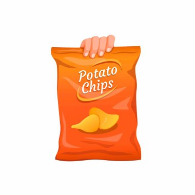 Patates cipsi. Beyaz arka planda izole edilmiş çizgi film illüstrasyon vektöründe büyük boy patates çerezi kavramı