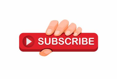 Beyaz arkaplanda izole edilmiş çizgi film illüstrasyon vektöründe çevrimiçi video yayın kanalı konsepti için el yakalama aboneliği düğmesi simgesi