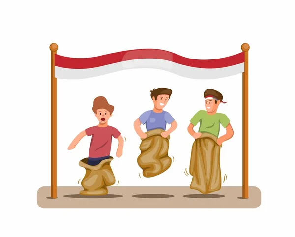 Boys Play Sack Race Competition Celebration Indonesian Independence Day August — Stock Vector