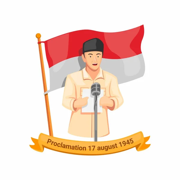 Indonezyjski Pierwszy Prezydent Bung Karno Mowy Głoszenie Sierpnia 1945 Symbol — Wektor stockowy