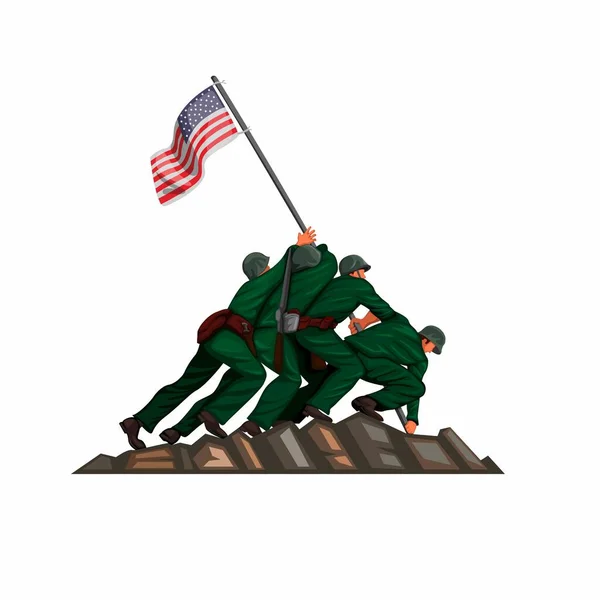 Soldado Bandeira Americana Levantando Iwo Jiwa Batalha Março 1945 Símbolo —  Vetores de Stock