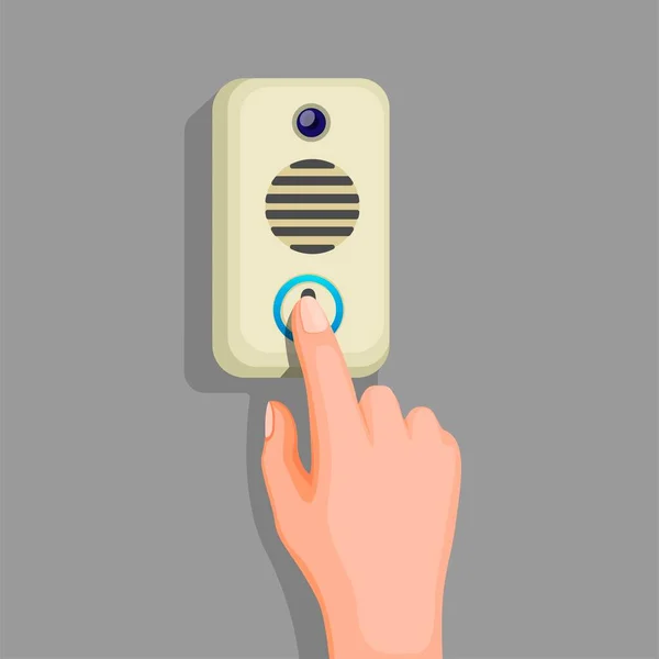 Hand Push Doorbell Button Wall Concept Cartoon Illustration Vector — Stock Vector