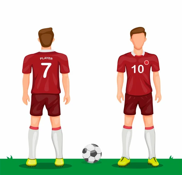 Fußballer Roter Uniform Symbol Set Von Rück Und Vorderseite Sport — Stockvektor