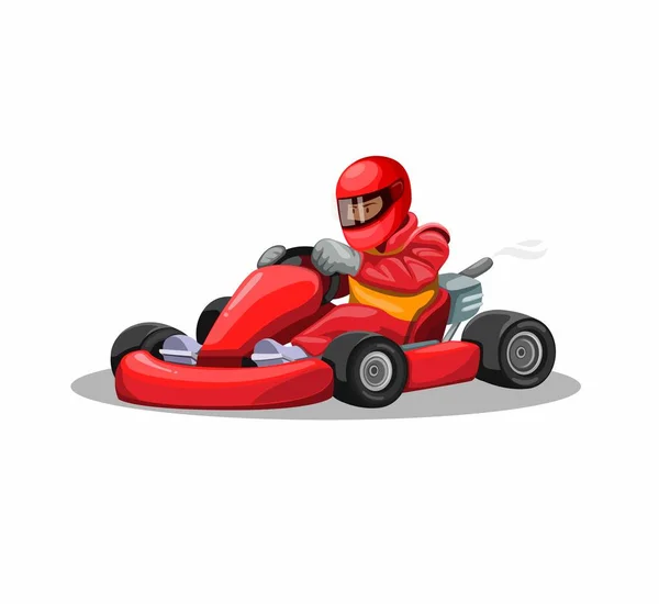 Kart Racer Karakter Rood Uniform Professionele Racesport Competitie Cartoon Illustratie — Stockvector