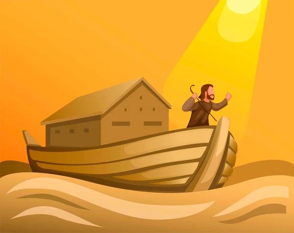 Ной Ковчеге Большом Потопе Библейской Концепции Сцены Векторе Иллюстраций Мультфильмов — стоковый вектор