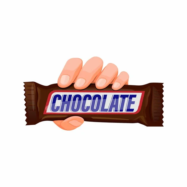 Hand Innehav Choklad Snack Bar Tecknad Illustration Vektor Isolerad Vit — Stock vektor