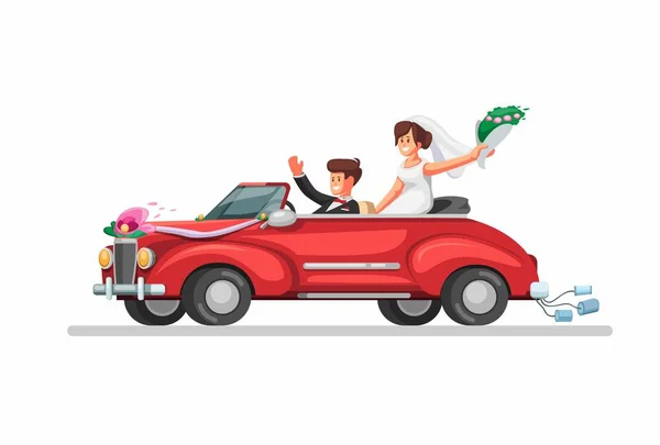 Noiva Carro Conversível Retro Apenas Casal Símbolo Carro Casamento Desenho —  Vetores de Stock