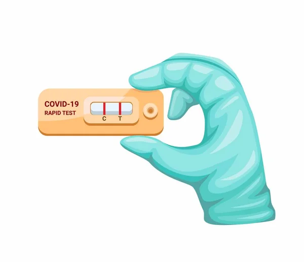 Hand Wear Protective Glove Holding Rapid Test Pack Corona Virus — Stock Vector